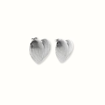 Σκουλαρίκια Καρφωτά Vintage Ribbed Hearts Ασημί